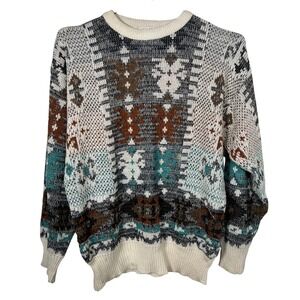 Vintage Southwestern Multicolor Knit Sweater Geometric Club Medium